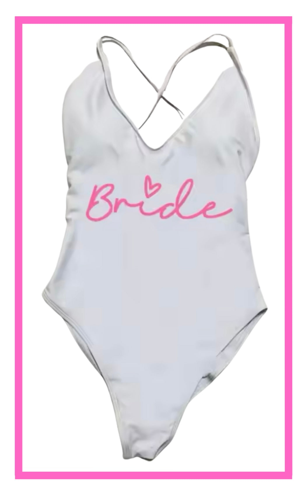 ENTREGA DE 15 A 20 DÍAS HÁBILES. Traje de baño con tirantes cruzados en espalda con frase Bride de corazón.