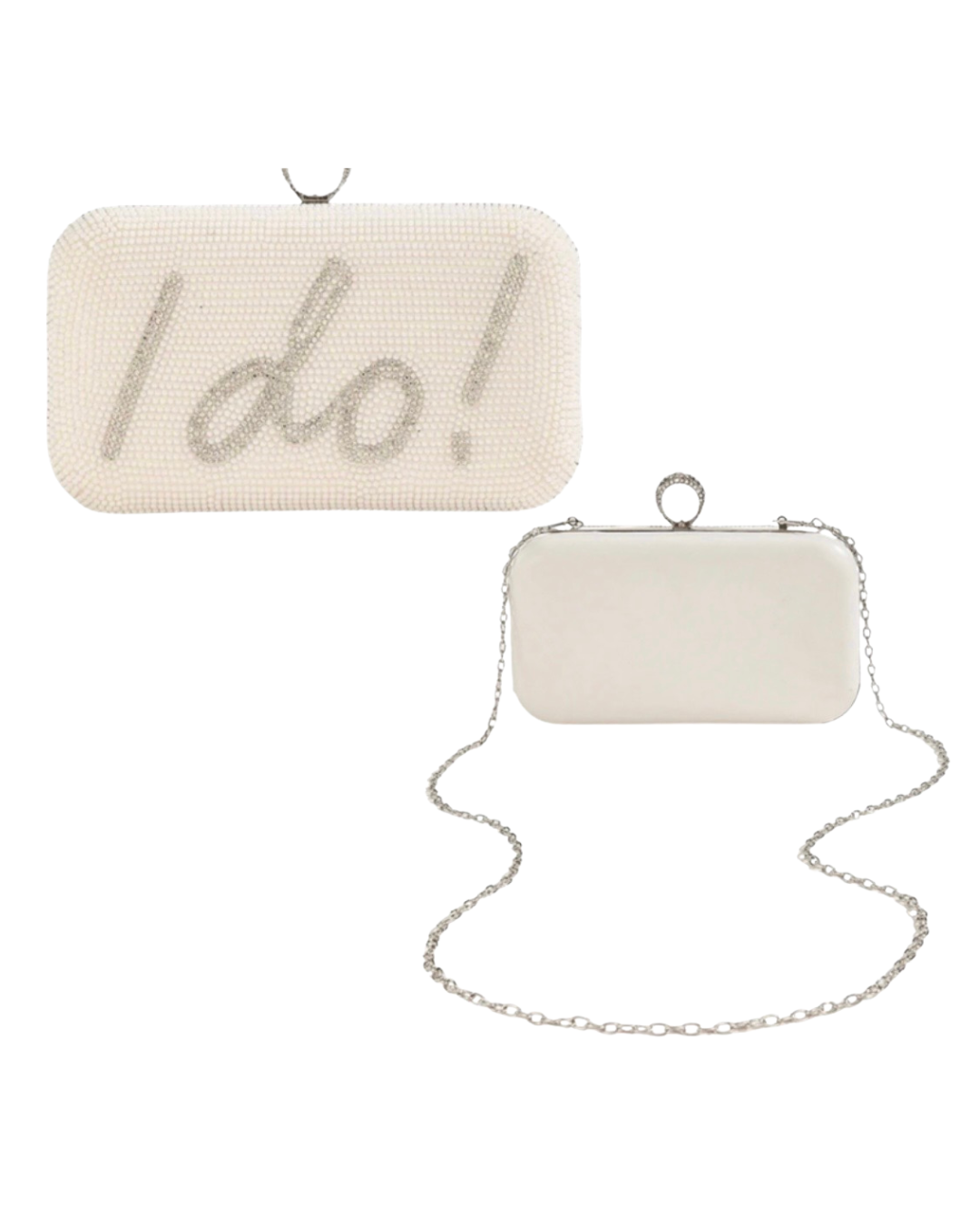 Bolsa clutch con cadena larga y con frase I do! de cristales. Entrega de 15 a 20 días hábiles.