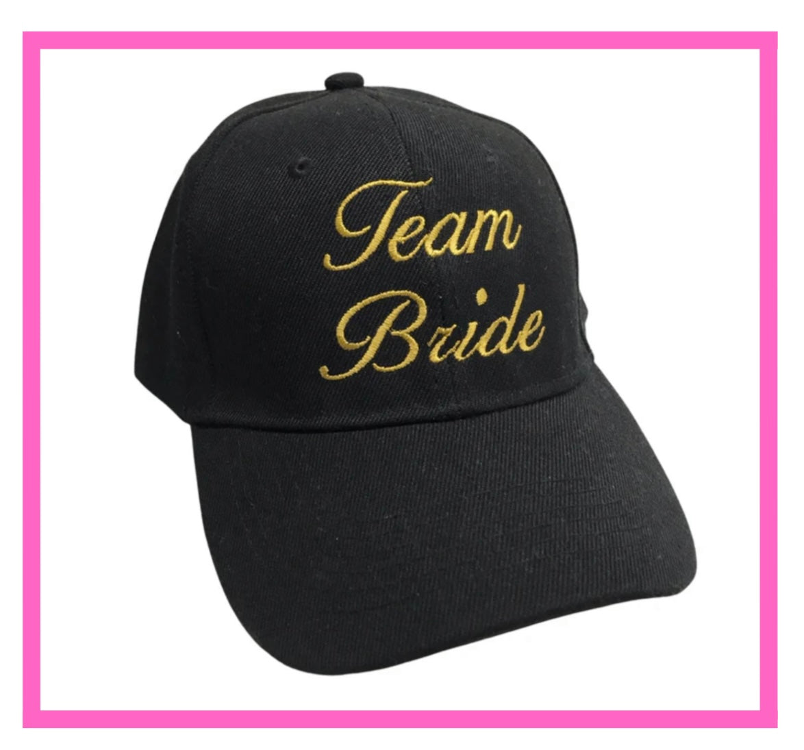 ENTREGA INMEDIATA Gorra negra frase Team Bride bordado color dorado metálico.