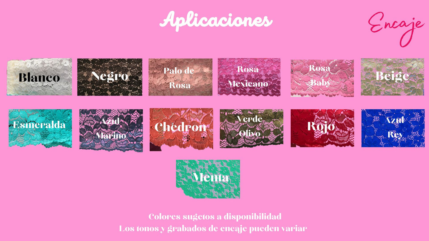 *TELAS LISAS BORDADAS CON ENCAJE* Bata de satin con letras bordadas y encaje
