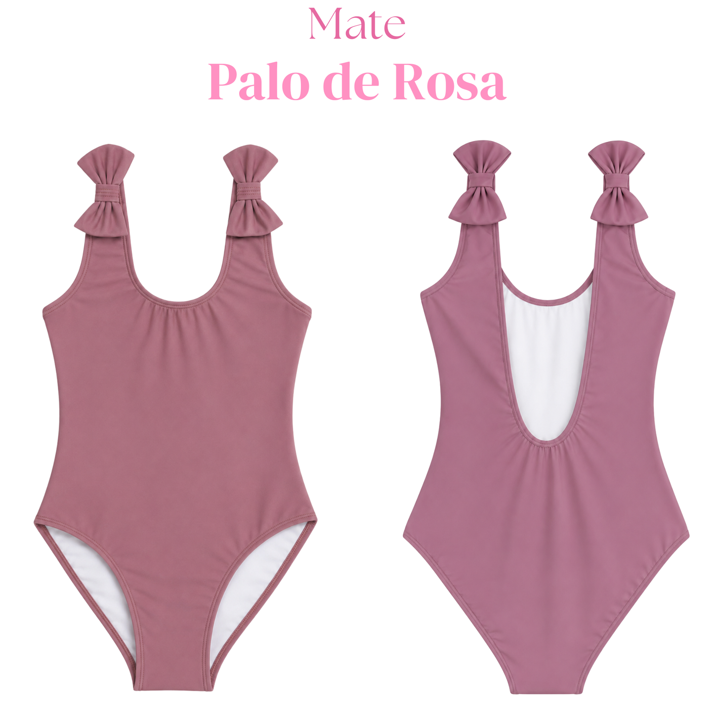 Traje de baño clásico con moños en tirantes y escote a media espalda.