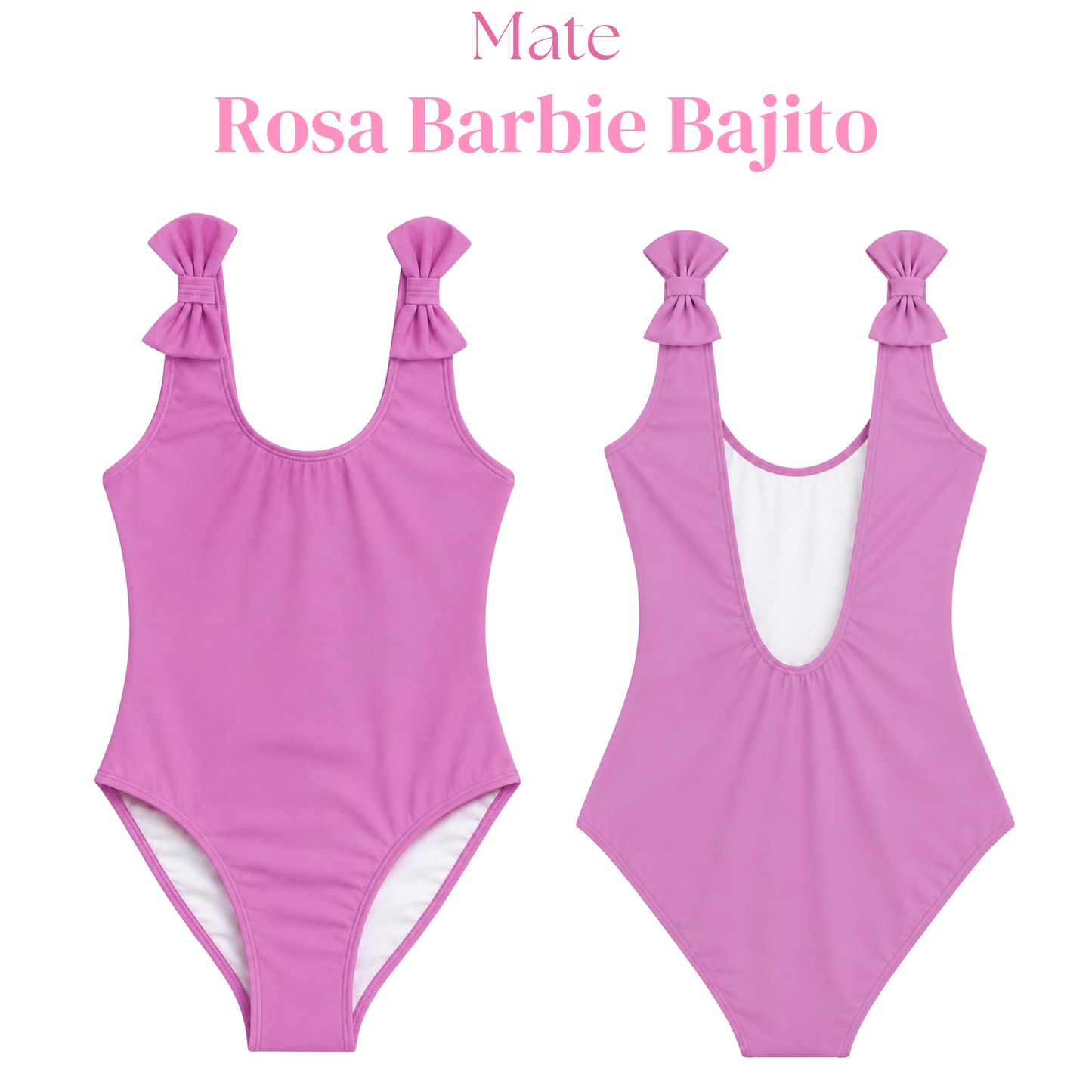 Traje de baño clásico con moños en tirantes y escote a media espalda.