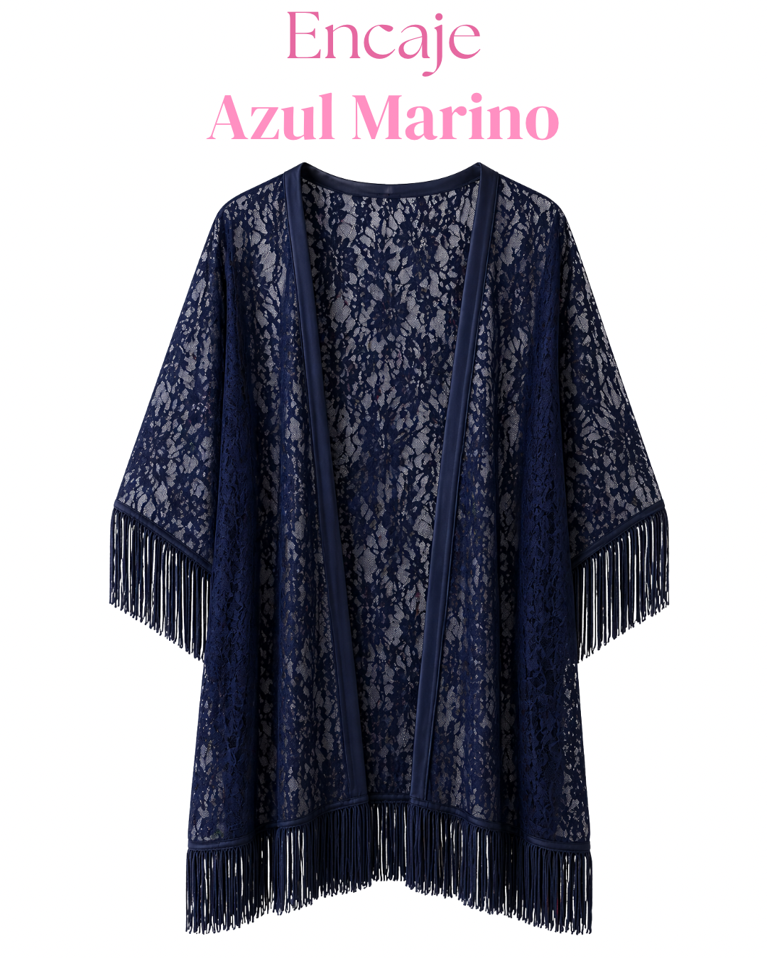 Salida de baño en kimono con o sin frase con flecos en mangas y bastilla.