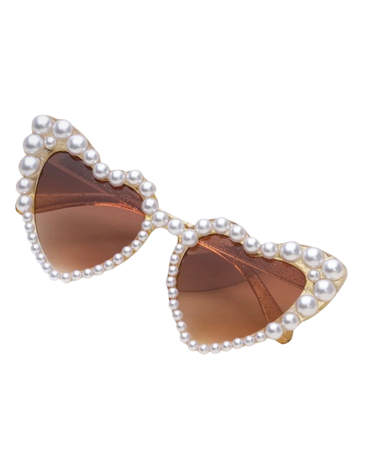 Lentes de corazón con perlas y mica ambar.                                                              Entrega 2 a 5 días hábiles.