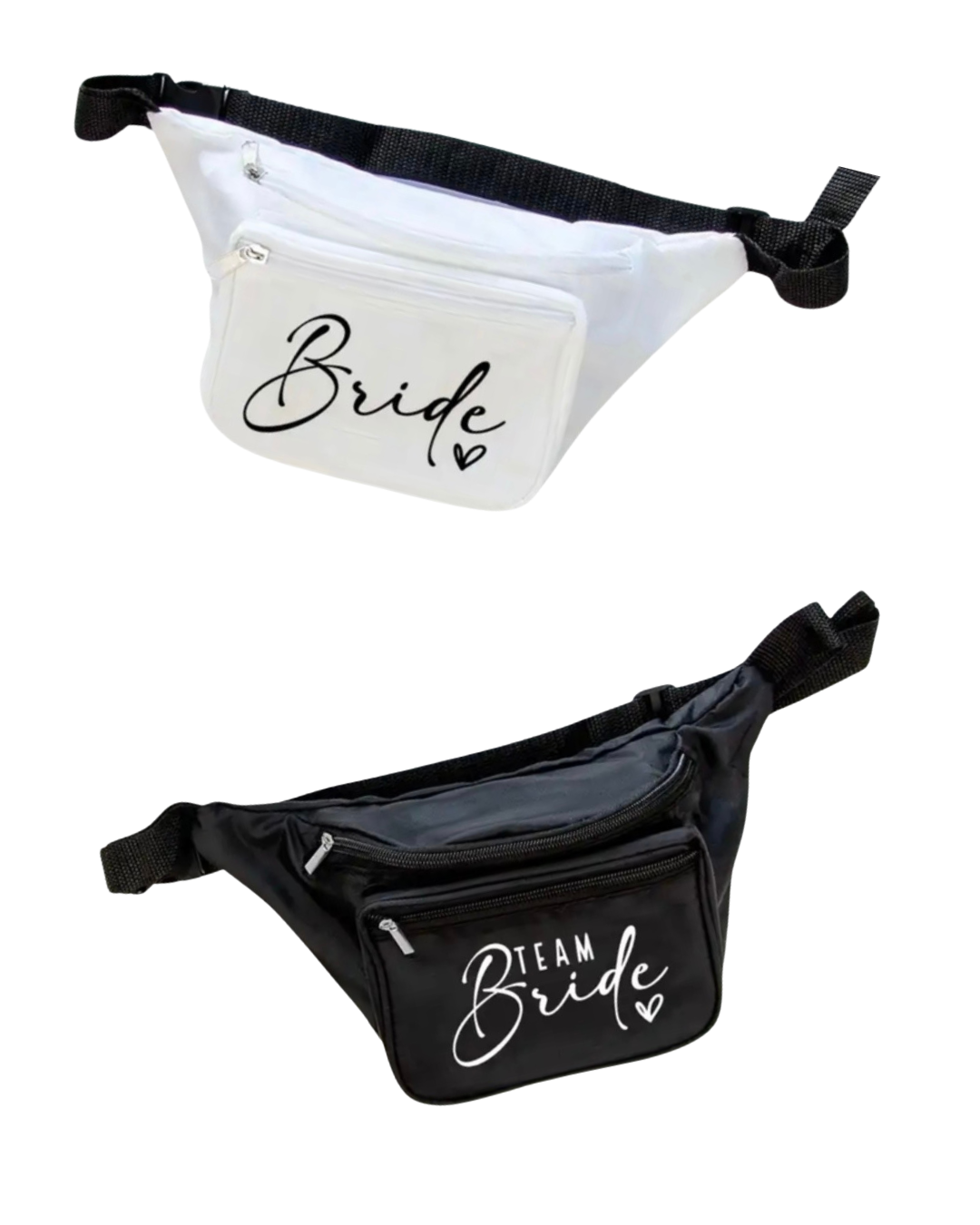 Belt Bag de doble cierre con frase de Bride y Team Bride.                                     Entrega de 15 a 20 días hábiles.