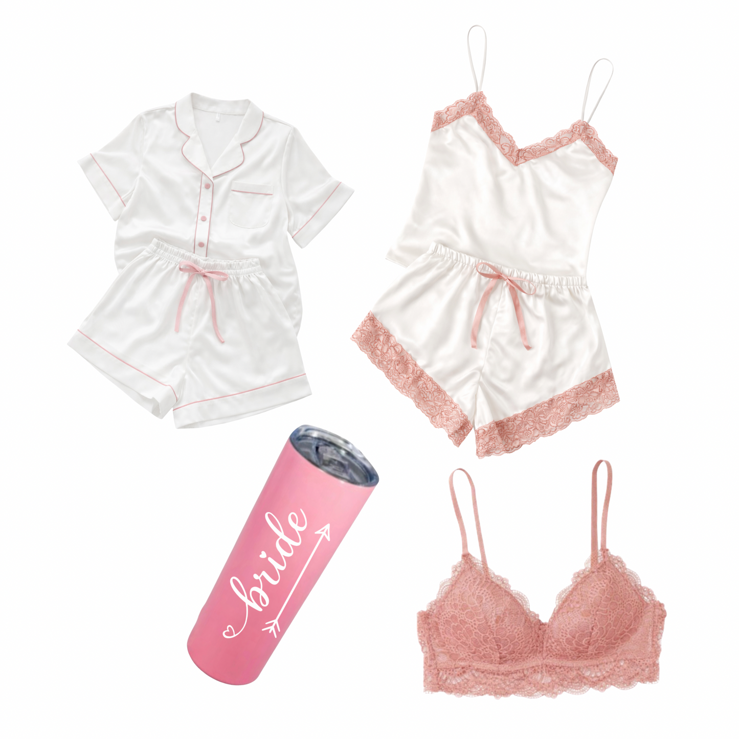 Kit de pijama, bralette y vaso acero inoxidable.