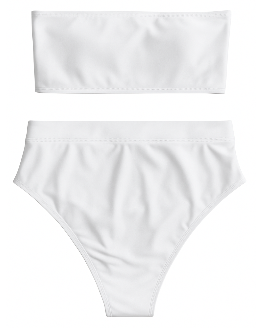 Traje de baño en bikini de top recto y calzón de tiro alto con resorte en cintura.                                                        Entrega 2 a 5 días hábiles.