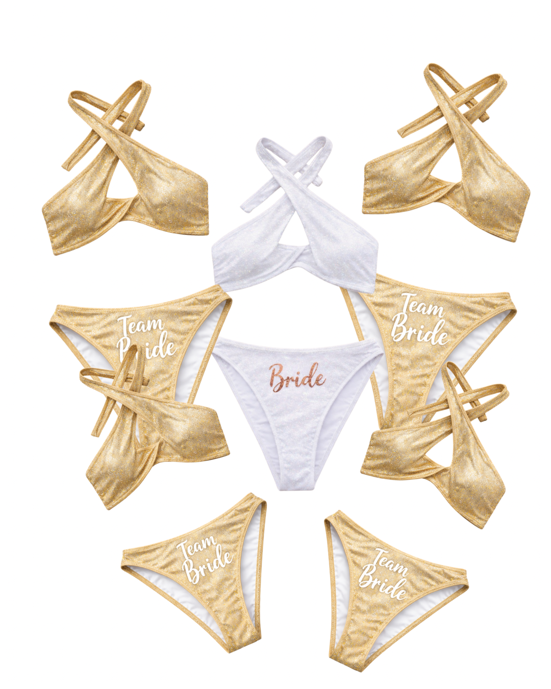 Traje de baño en bikini de bra cruzado en halter y calzón de resaque.