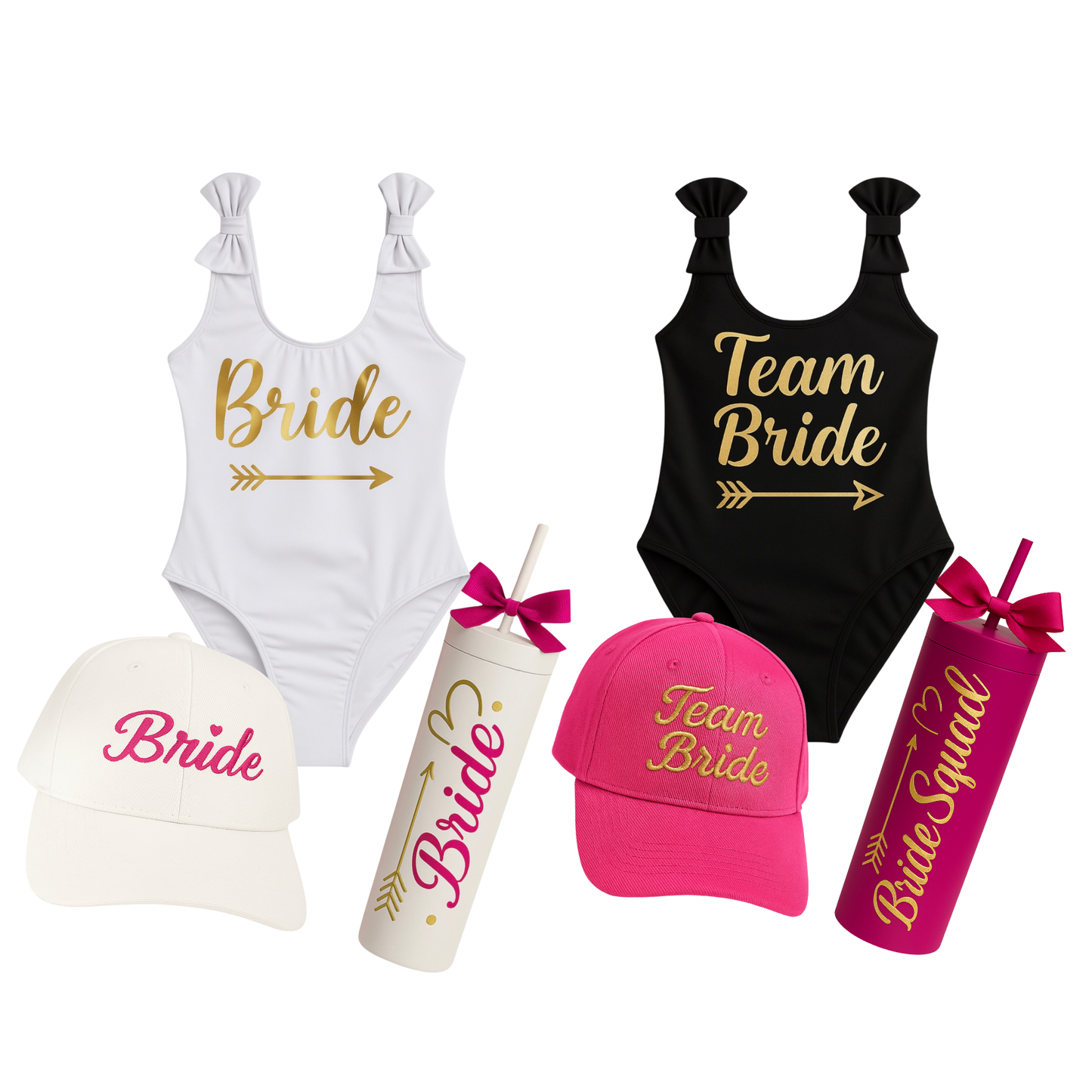 Kit de traje de baño, gorra bordada y vaso acrílico.
