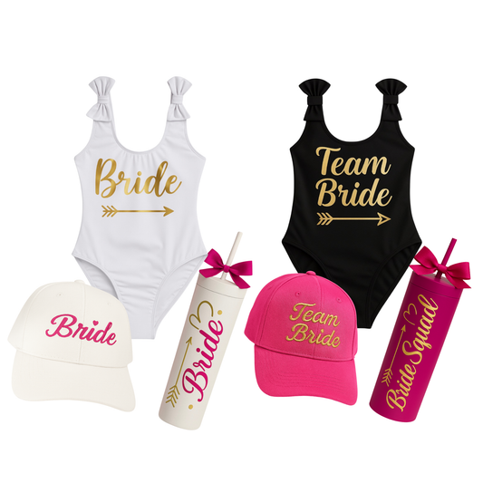 Kit de traje de baño, gorra bordada y vaso acrílico.