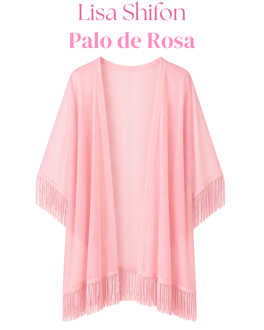 Salida de baño en kimono con o sin frase con flecos en mangas y bastilla.