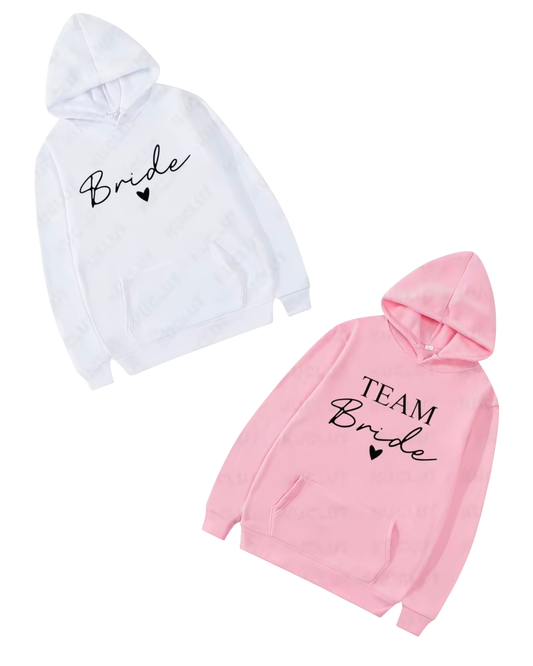 Sudadera de gorro de frase Bride y Team Bride.                                               Entrega de 15 a 20 días hábiles.