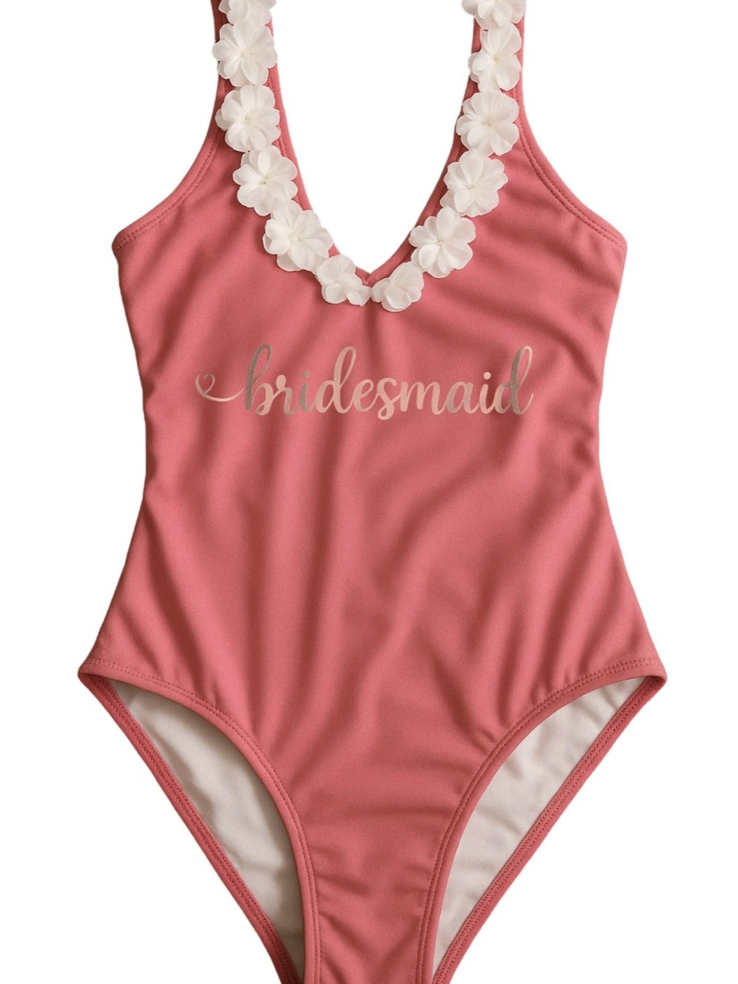 Traje de baño clásico con escote a media espalda y aplicación de flores en frente y espalda.