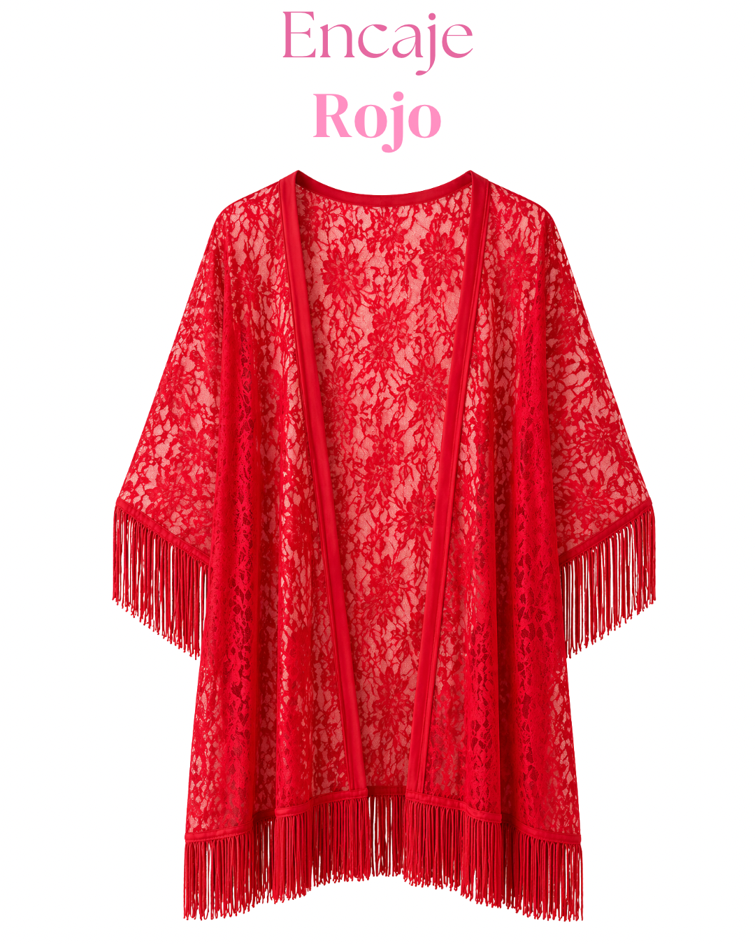 Salida de baño en kimono con o sin frase con flecos en mangas y bastilla.