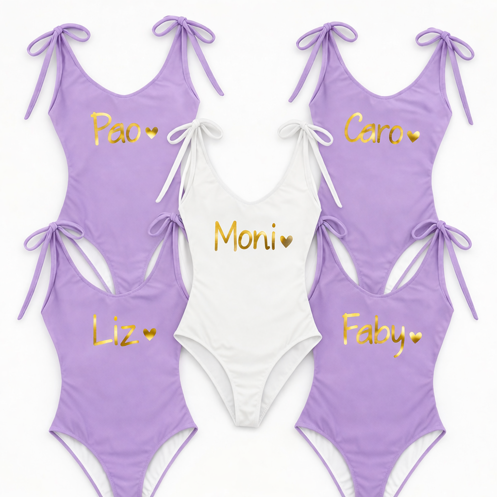 Traje de baño de tirantes con tiras de moños.