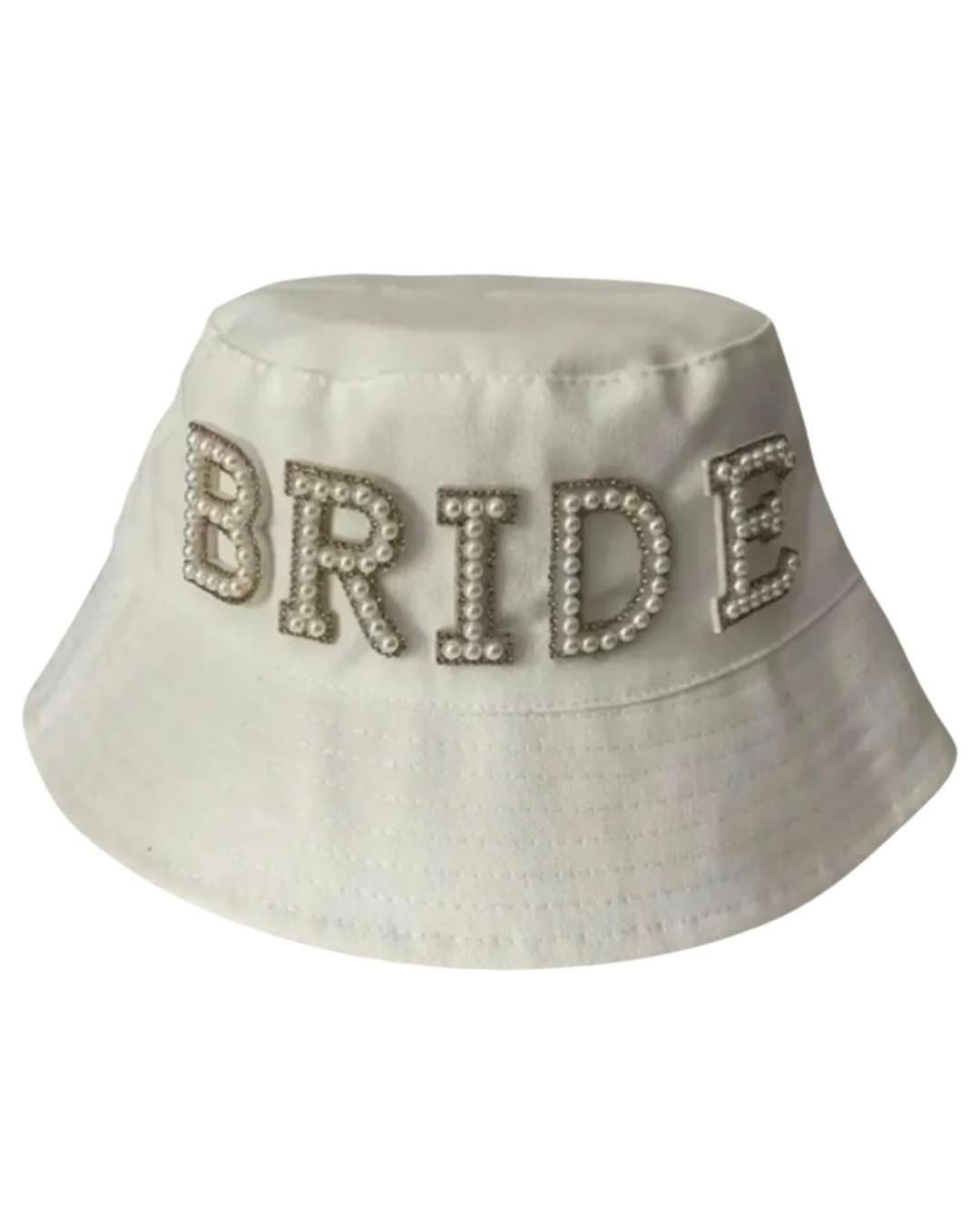 Gorro bucket hat de frase con perlas y cristales.                                                 Entrega 15 a 20 días hábiles.