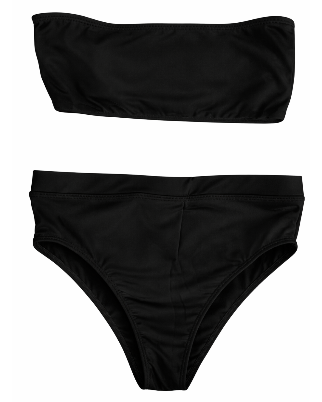 Traje de baño en bikini de top recto y calzón de tiro alto con resorte en cintura.                                                        Entrega 2 a 5 días hábiles.