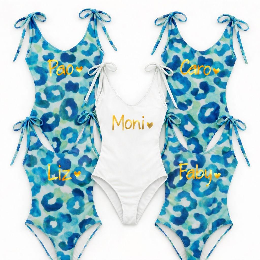 Traje de baño de tirantes con tiras de moños.
