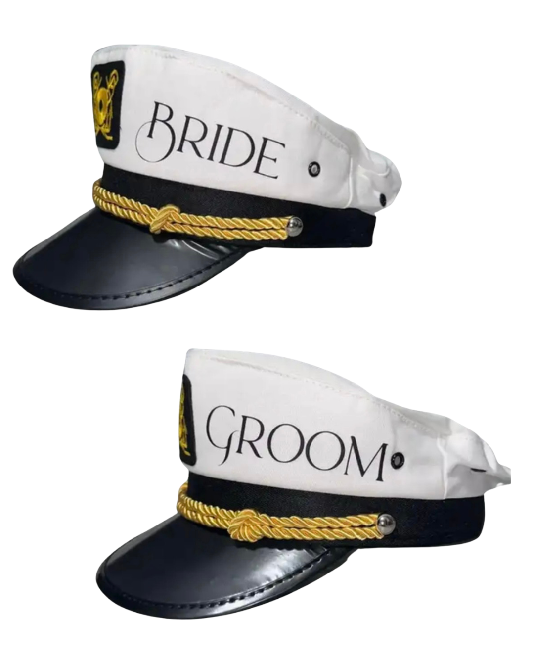 Gorro de capitán de BRIDE y GROOM.