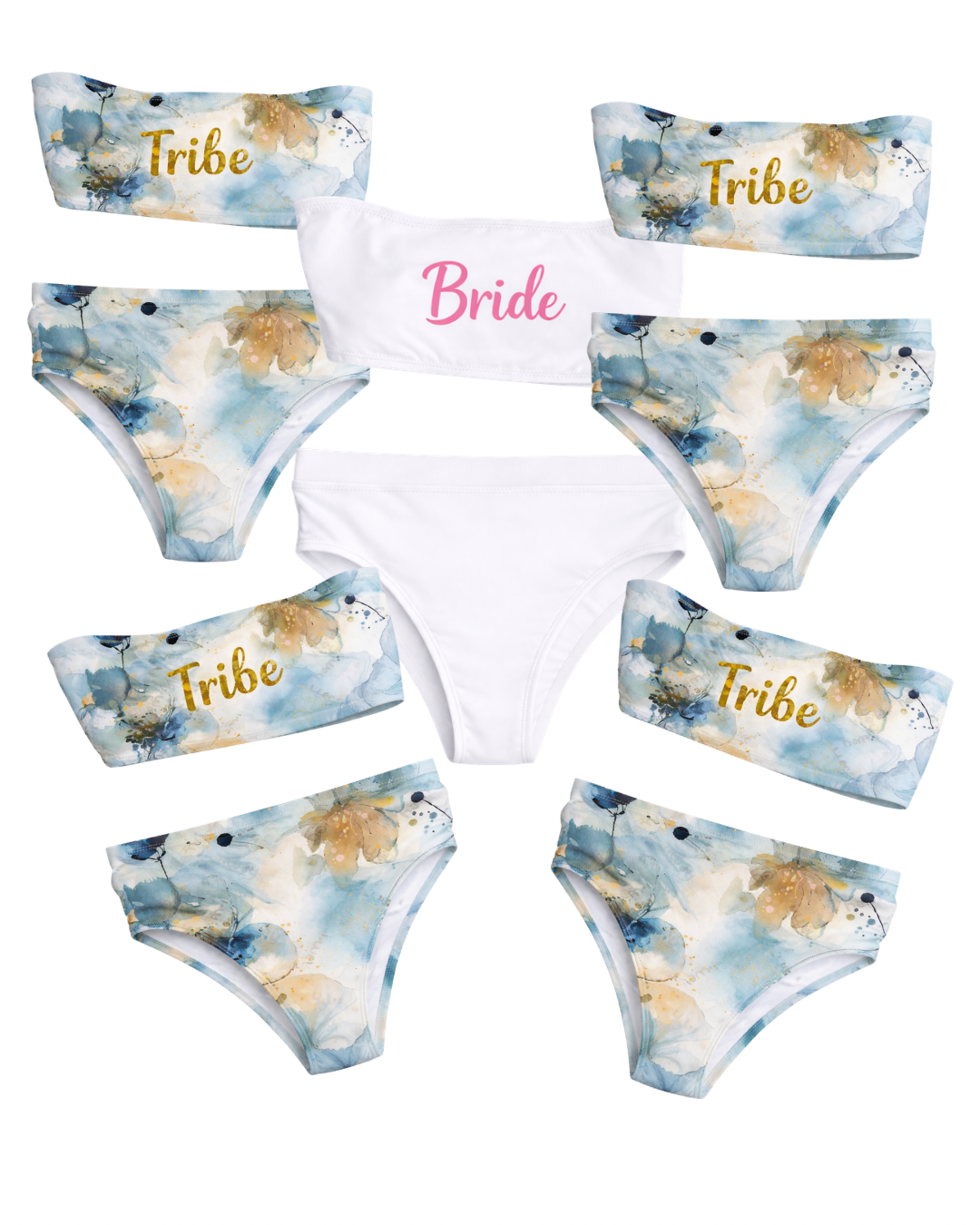 Traje de baño en bikini de top recto y calzon de tiro alto con resorte en cintura.